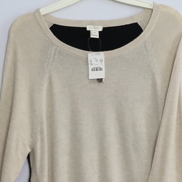 NWT J.CREW Beige & Black Supersoft Wool Blend Elbow-Patch Sweater Size M - Picture 2 of 5